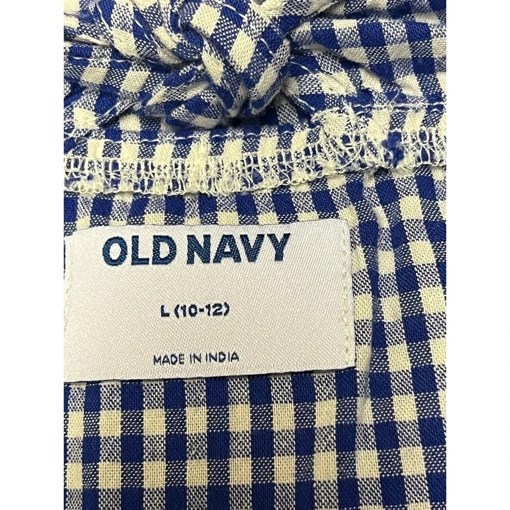 Old Navy Top‎ Youth Girls Gingham Spaghetti Straps Blue White Summer Picnic LG